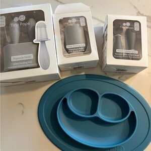 EZPZ Tiny Pops and tiny cup, mini mat Training Set - Blue and pewter